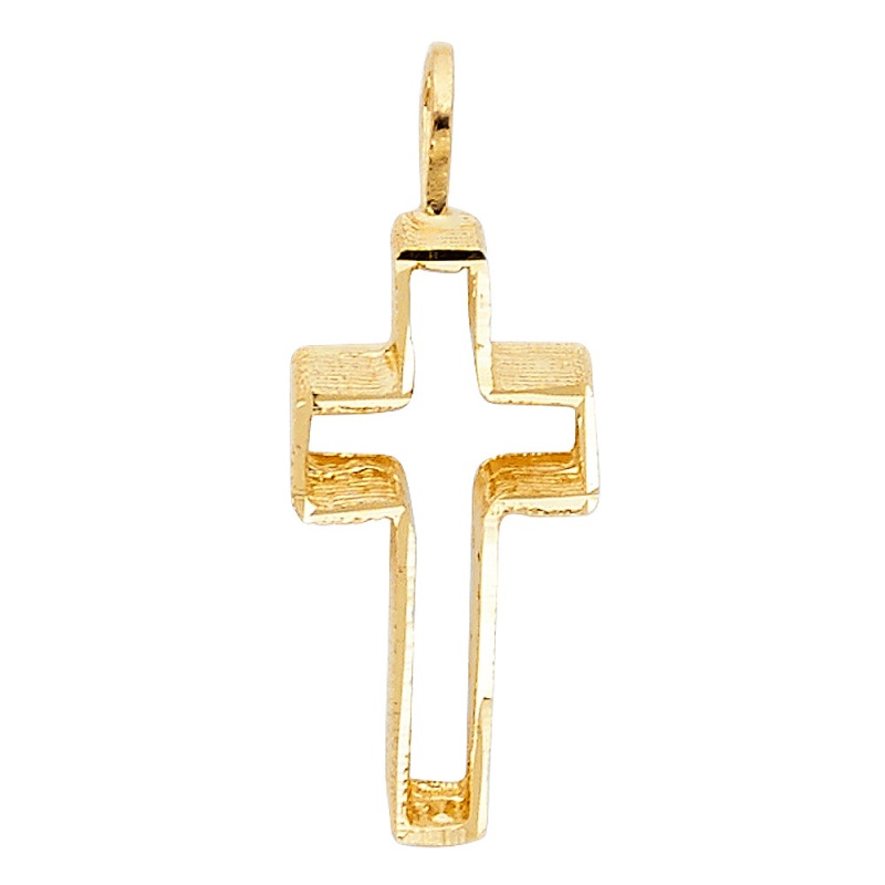 14K Gold Opening Religious Cross Charm Pendant