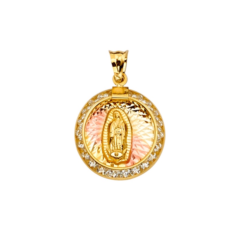 14K Gold Cz Guadalupe Medal Religious Pendant