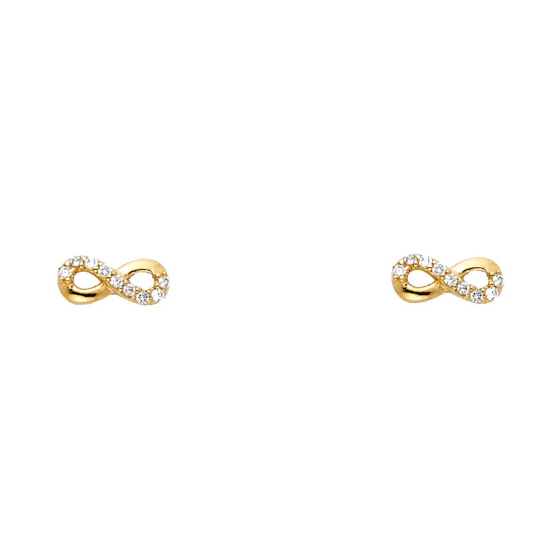 14K Gold Cz Infinity Love Symbol Stud Earrings