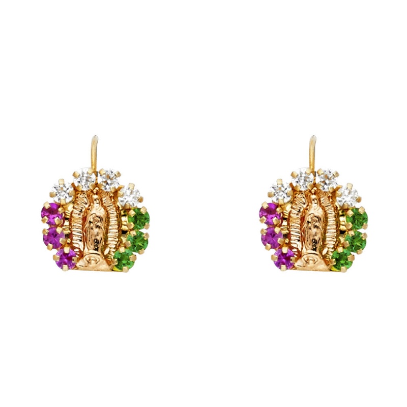 14K Gold Cz Guadalupe Hanging Earrings