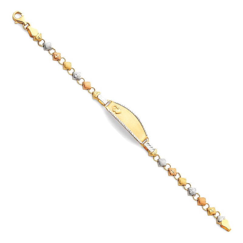 14K Gold Light Stampato Engravable Id Squares Bracelet - 6'
