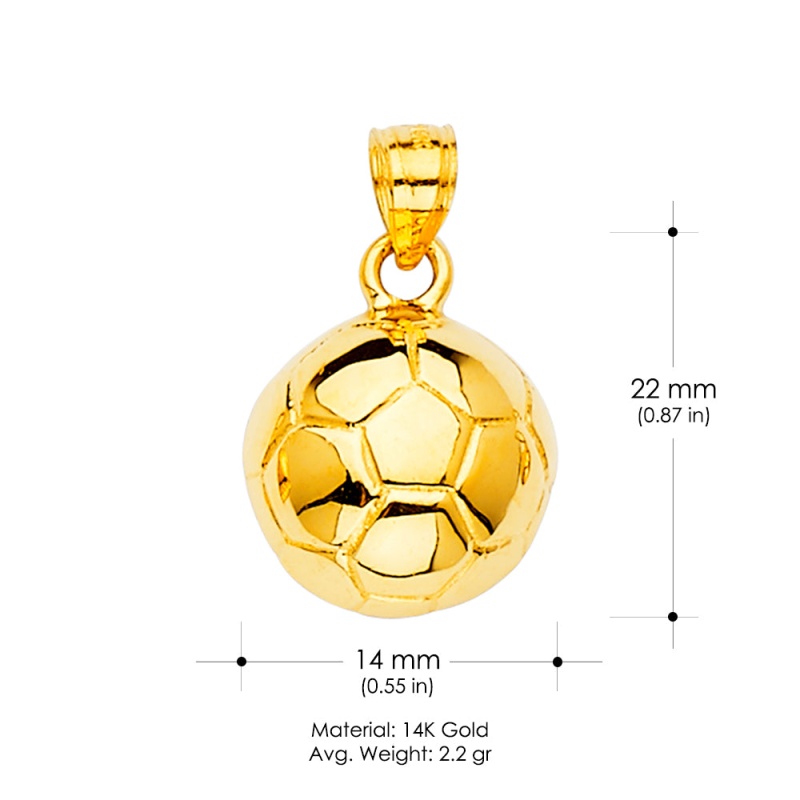 14K Gold Soccer Sports Ball Charm Pendant