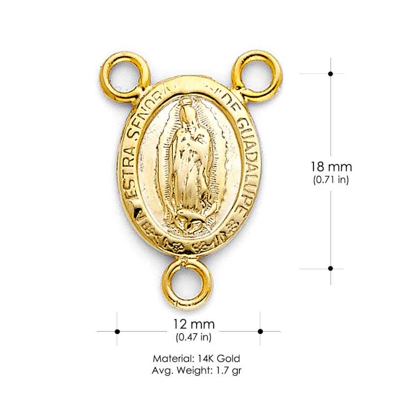 14K Gold Religious Guadalupe Medal For Rosario Charm Pendant