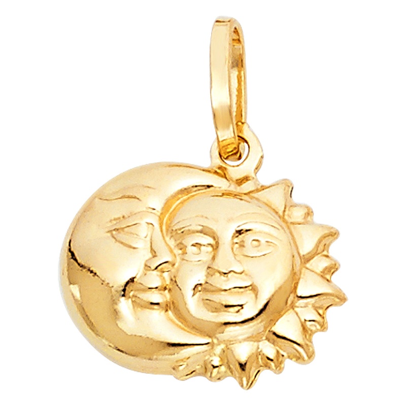 14K Gold Half Moon & Full Sun Charm Pendant