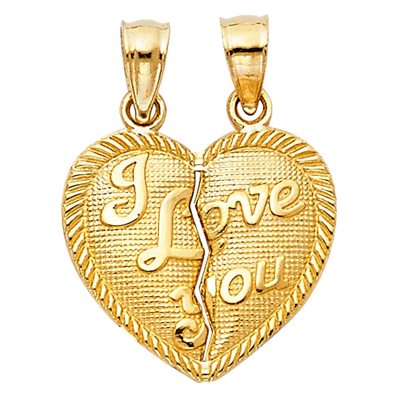 14K Gold Small 'I Love You' Couple Broken Heart Charm Pendant