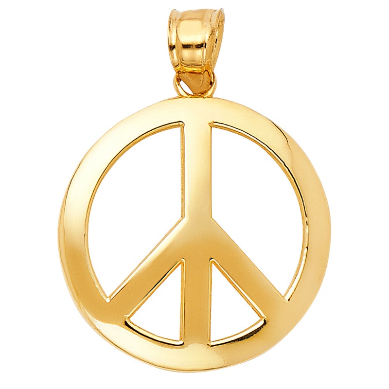 14K Gold Good Vibes Peace Sign Charm Pendant