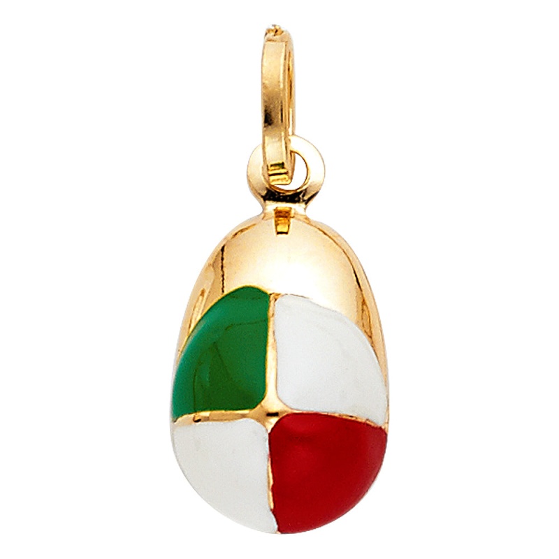 14K Gold Red Green & Hat Enamel Charm Pendant