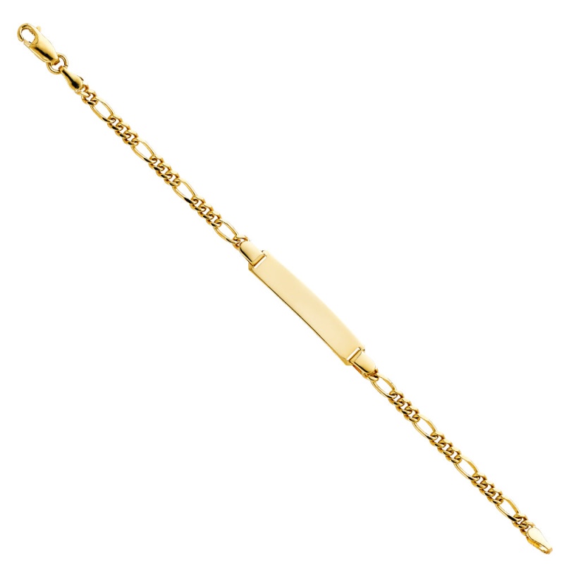 14K Solid Gold Figaro Plain Baby Id Bracelet - 6'