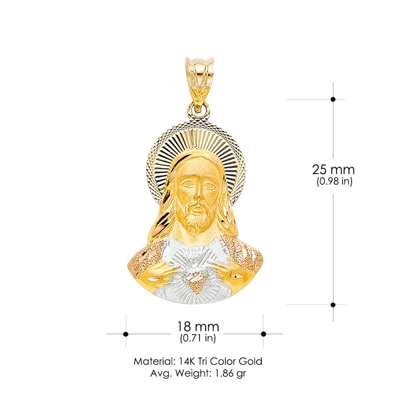 14K Gold Diamond Cut Jesus Stamp Religious Pendant