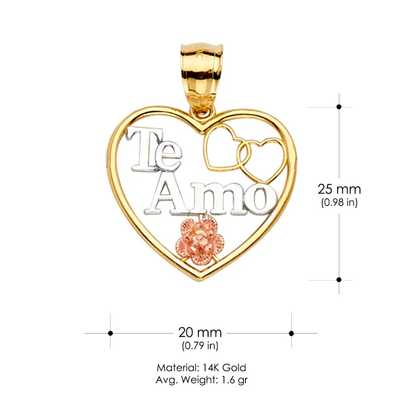 14K Gold Te-Amo Heart Charm Pendant