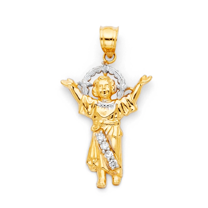 14K Gold Infant Jesus Cz Religious Pendant