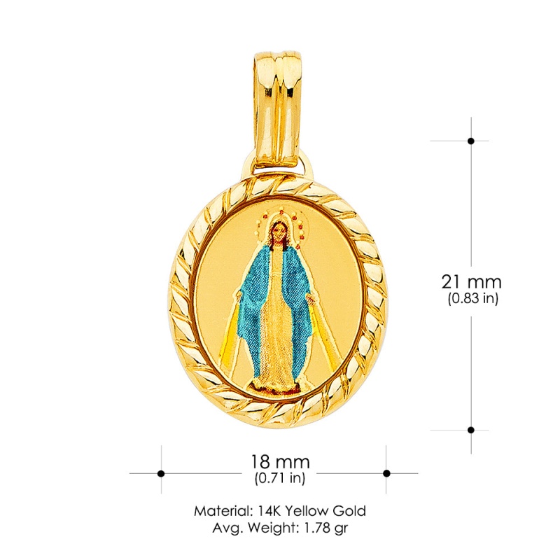 14K Gold Religious Guadalupe Charm Pendant