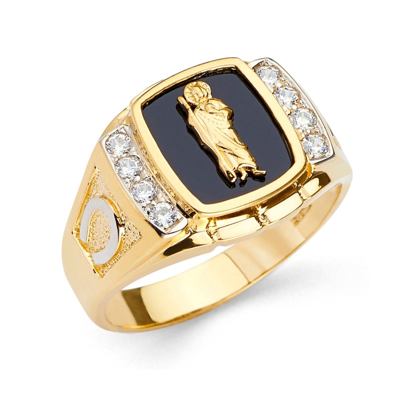 14K Solid Gold Onyx St. Jude Men's Religious Ring