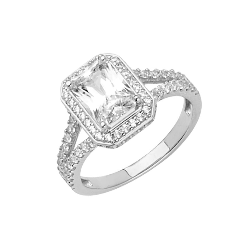 14K Solid Gold Emerald Cut Cz Solitaire Engagement Ring