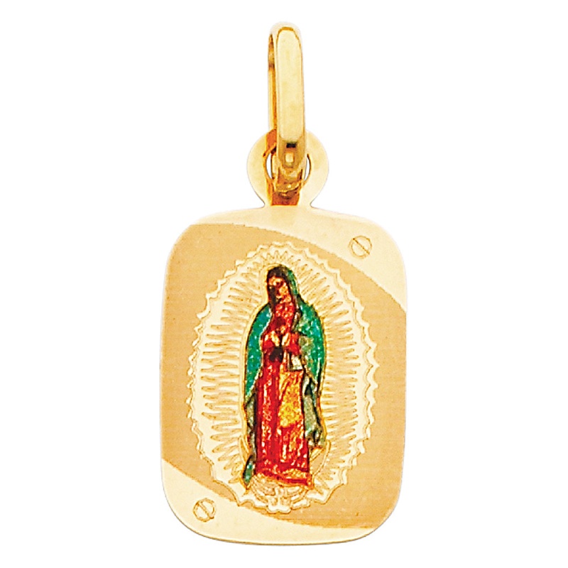 14K Gold Guadalupe Enamel Religious Pendant