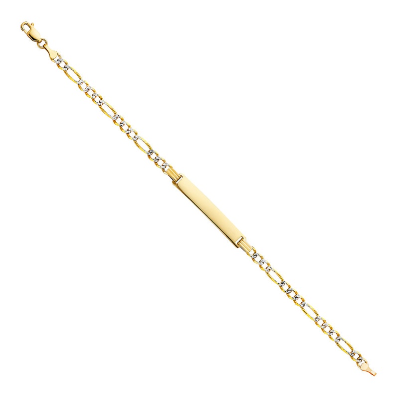 14K Solid Gold Figaro 3+1 Wp Id Bracelet - 7.5'