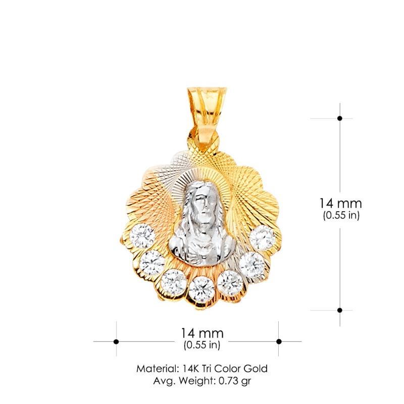 14K Gold Religious Guadalupe Cz Charm Pendant