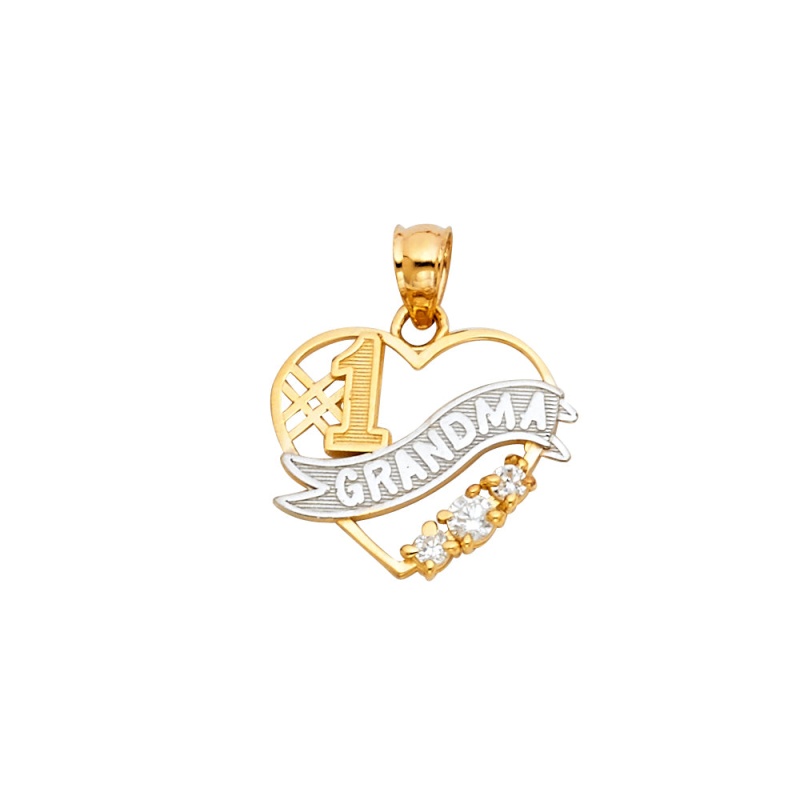 14K Gold #1 Grandma Heart Cz Charm Pendant