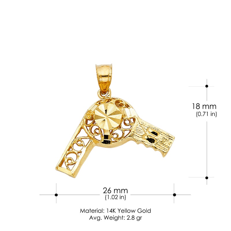 14K Gold Hair Dryer Charm Pendant