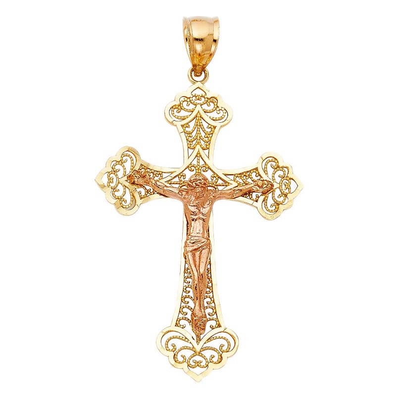 14K Gold Religious Crucifix Charm Pendant