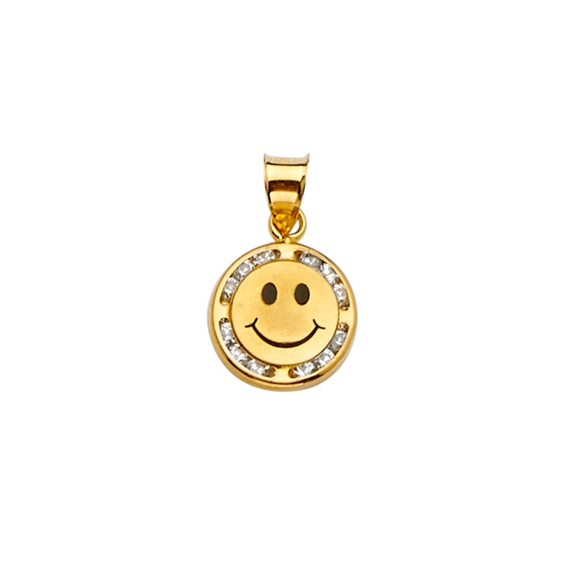 14K Gold Cz Smiley Charm Pendant