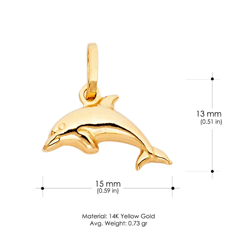 14K Gold Jumping Dolphin Prosperity Charm Pendant