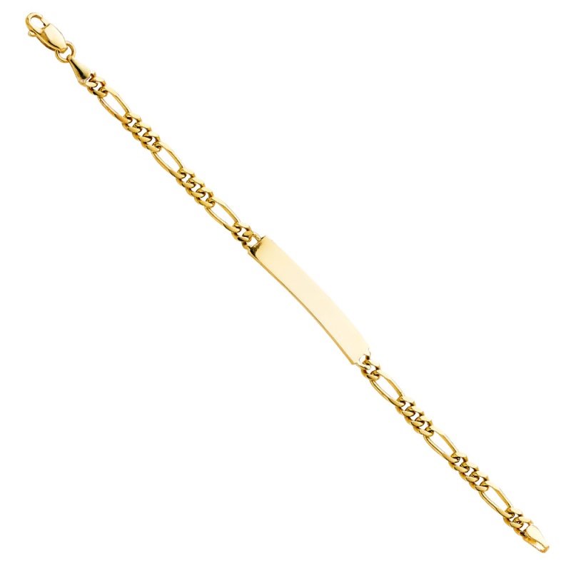 14K Solid Gold Figaro Plain Junior Id Bracelet - 6'