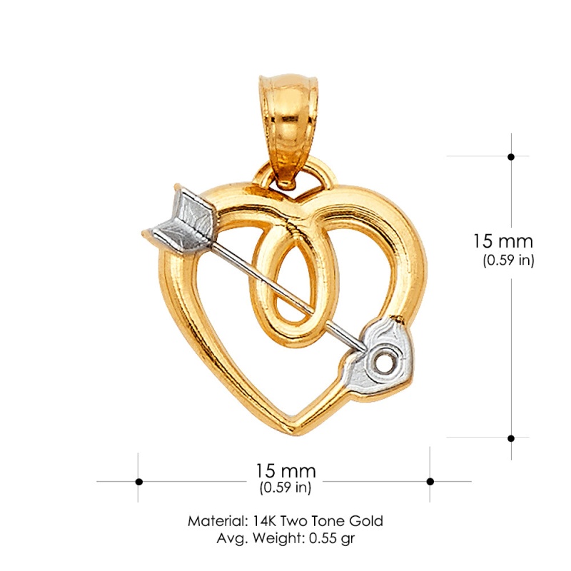 14K Gold Heart With Cupid Arrow Charm Pendant