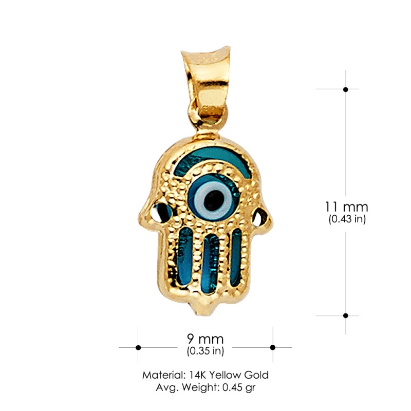 14K Gold Evil Eye Hamsa Charm Pendant
