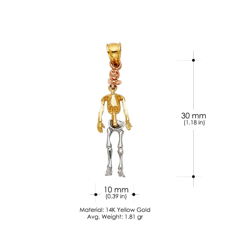 14K Gold Whole Body Skull Charm Pendant