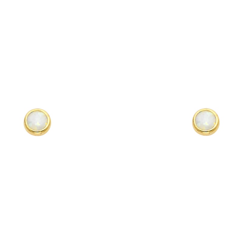 14K Gold Opal Round Stud Earrings (4Mm)