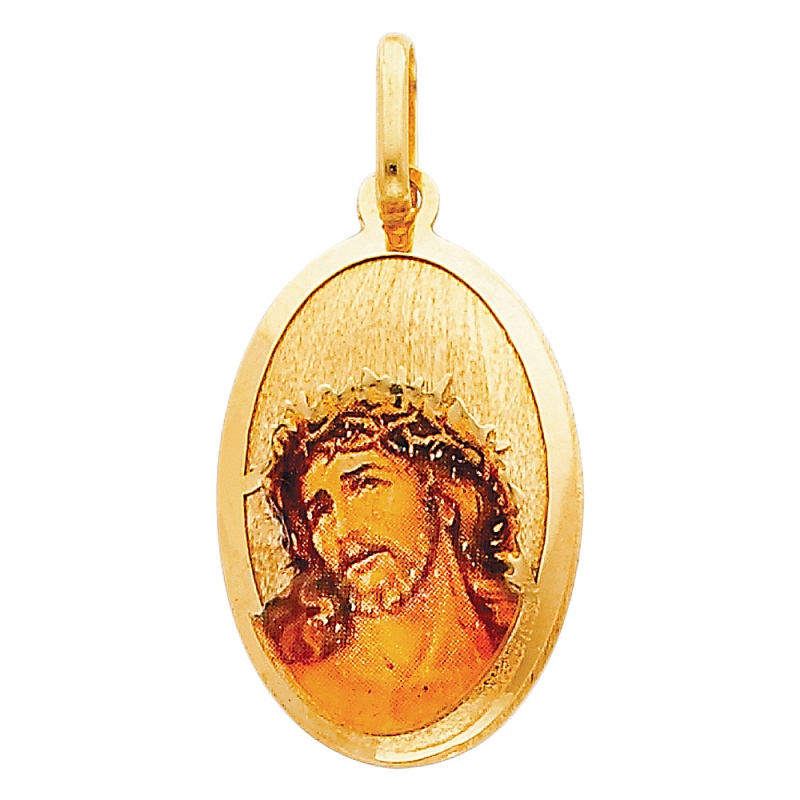 14K Gold Jesus Enamel Religious Pendant