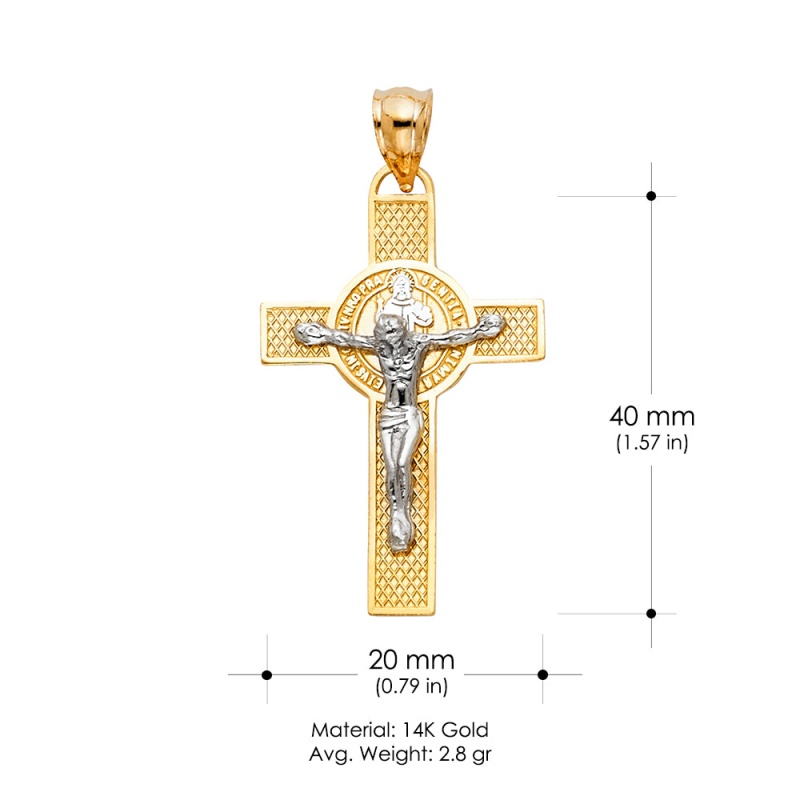 14K Gold Saint San Benito Crucifix Cross Religious Pendant