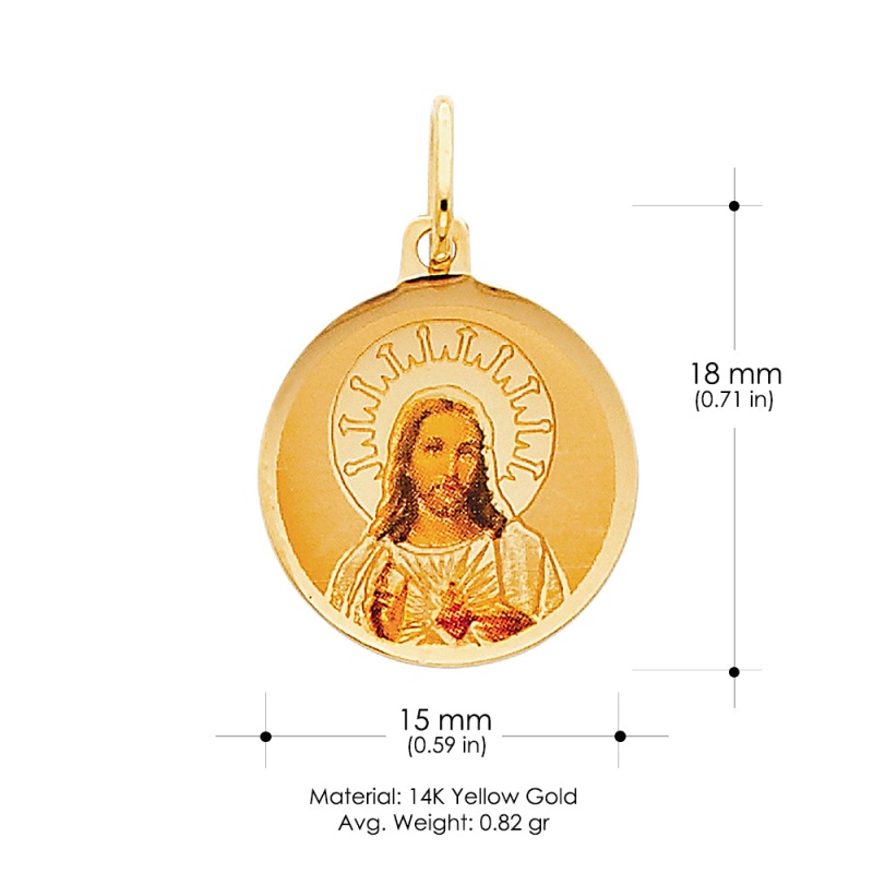 14K Gold Jesus Heart Enamel Religious Pendant