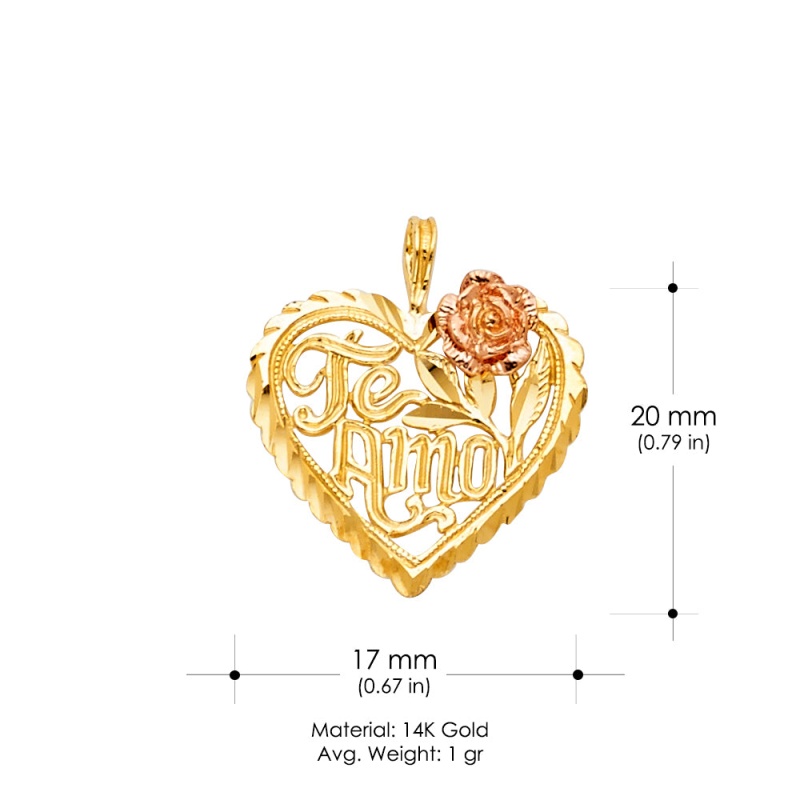 14K Gold Te Amo Heart Charm Pendant