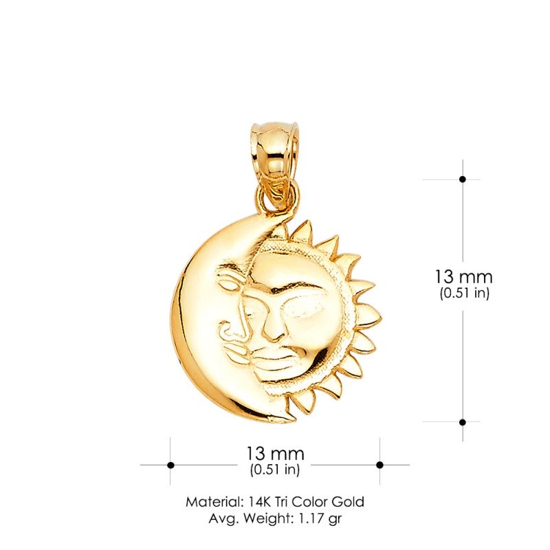 14K Gold Moon & Sun Charm Pendant