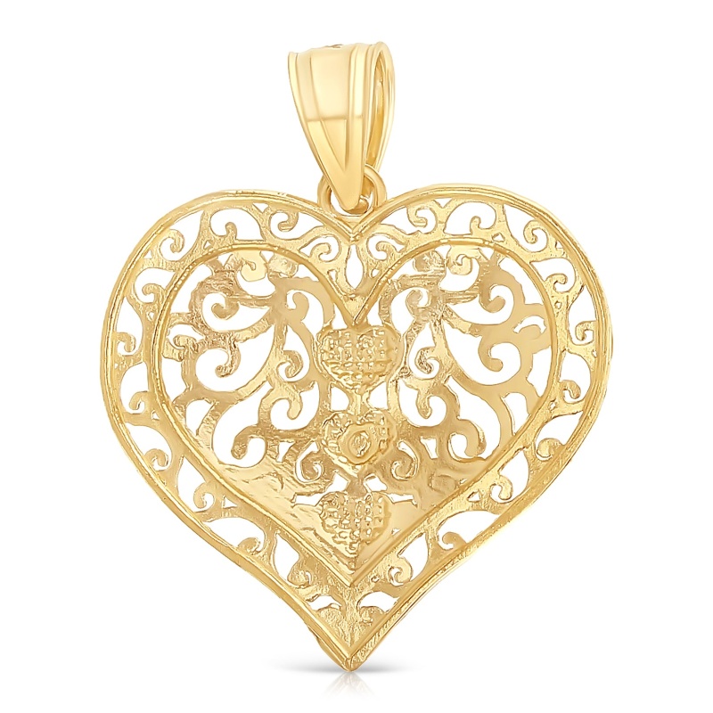 14K Gold Fancy Heart Charm Pendant