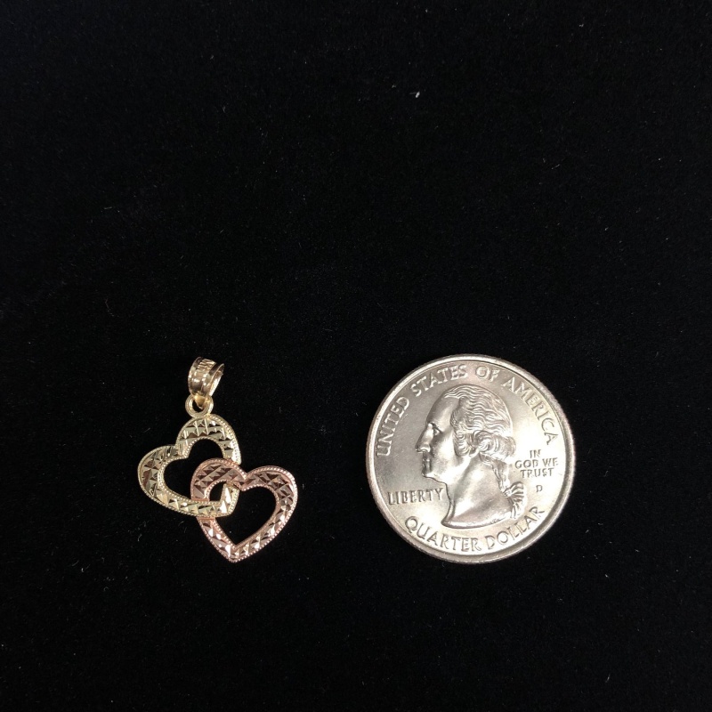 14K Gold Double Hanging Heart Charm Pendant
