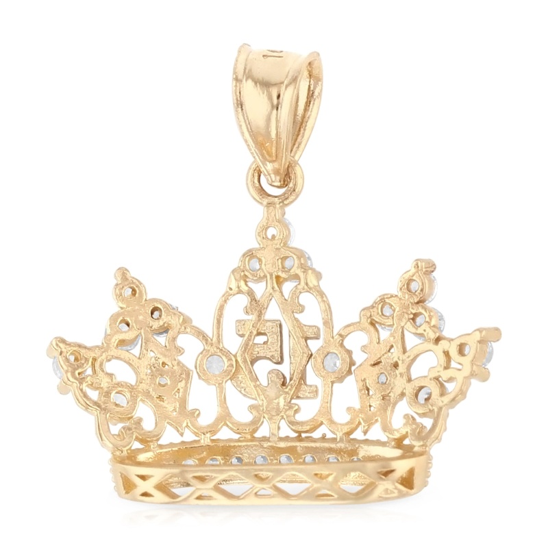 14K Gold Quinceanera Crown Cz Charm Pendant