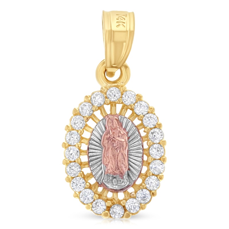 14K Gold Religious Guadalupe Cz Charm Pendant