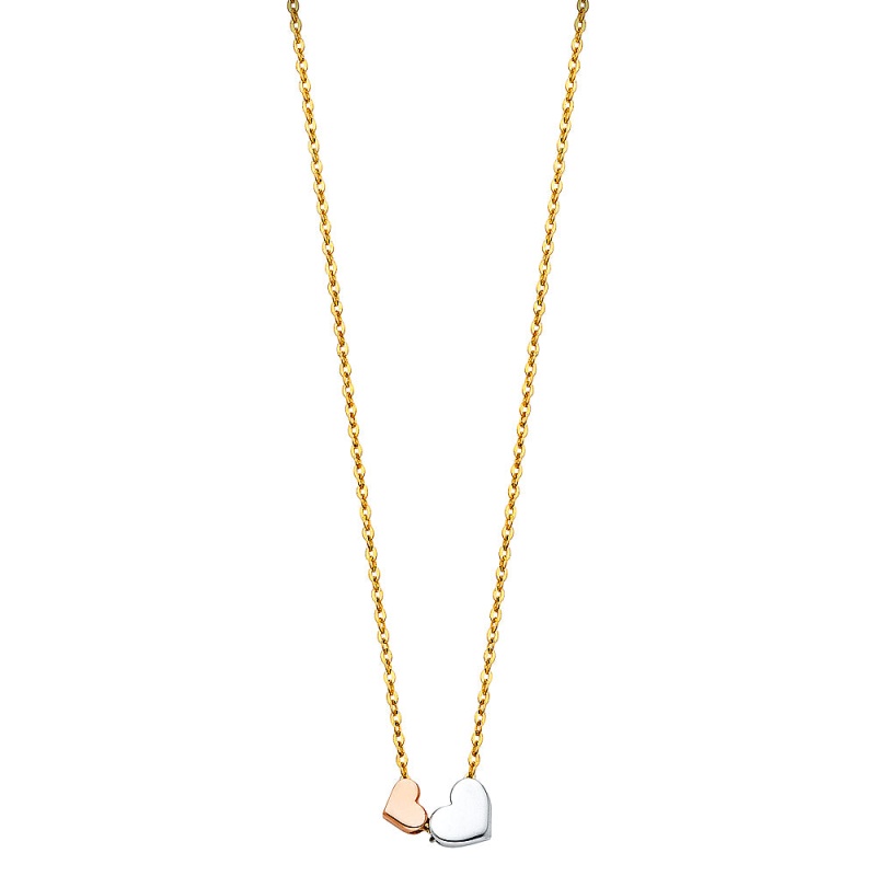 14K Gold Hearts Pendant Chain Necklace - 17+1'