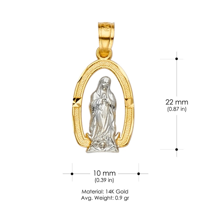 14K Gold Mexican Cz Guadalupe Medal Religious Pendant
