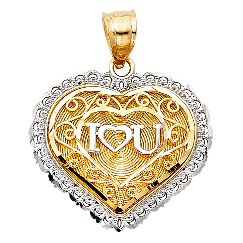 14K Gold I Love You 'I Heart U' Charm Pendant