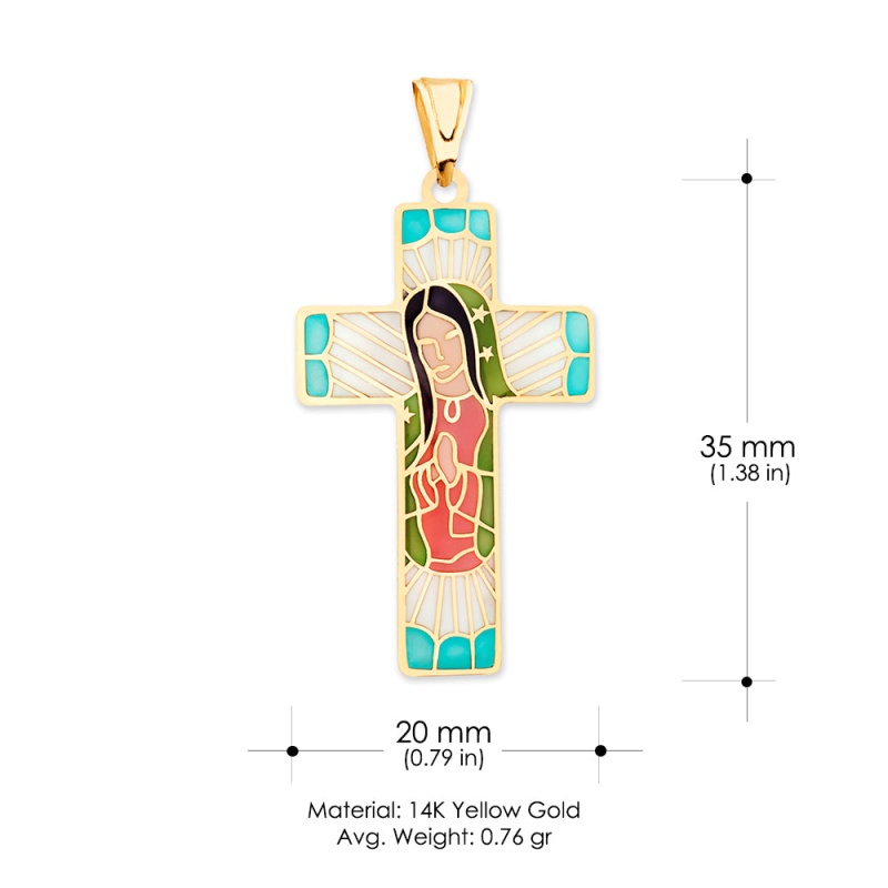 14K Gold Stained Glass Religious Cross Charm Pendant