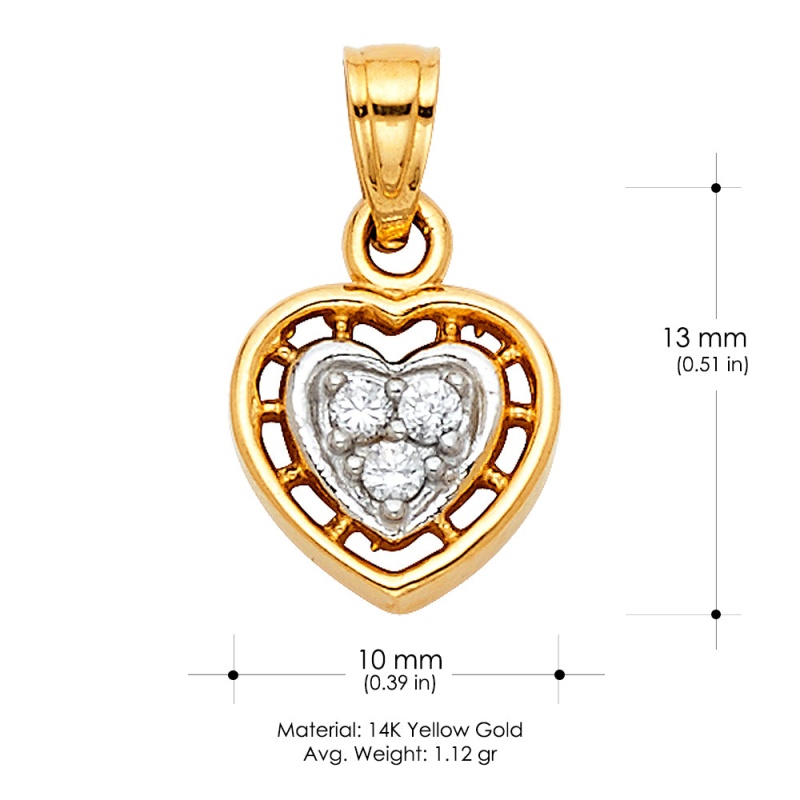 14K Gold Cz Inside Heart Charm Pendant