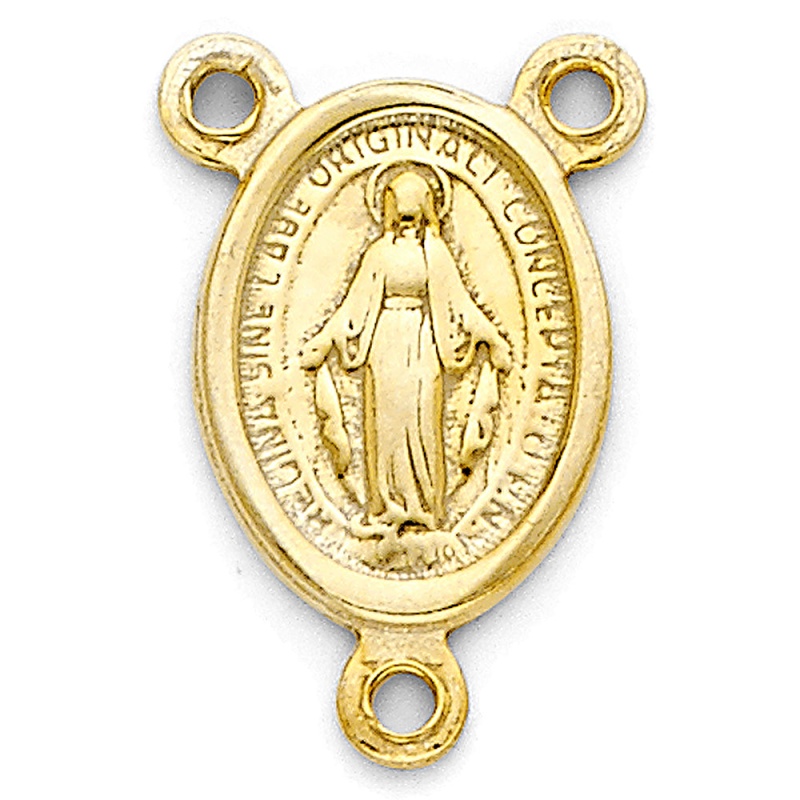 14K Gold Religious Milagrosa Medal For Rosario Charm Pendant