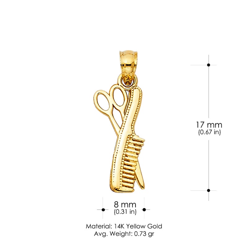 14K Gold Scissors & Comb Charm Pendant