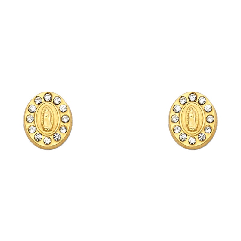 14K Gold Cz Oval Guadalupe Stud Earrings