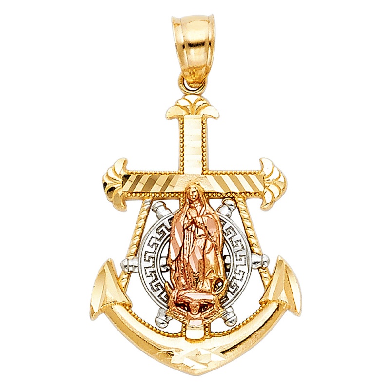 14K Gold Guadalupe Anchor Religious Pendant