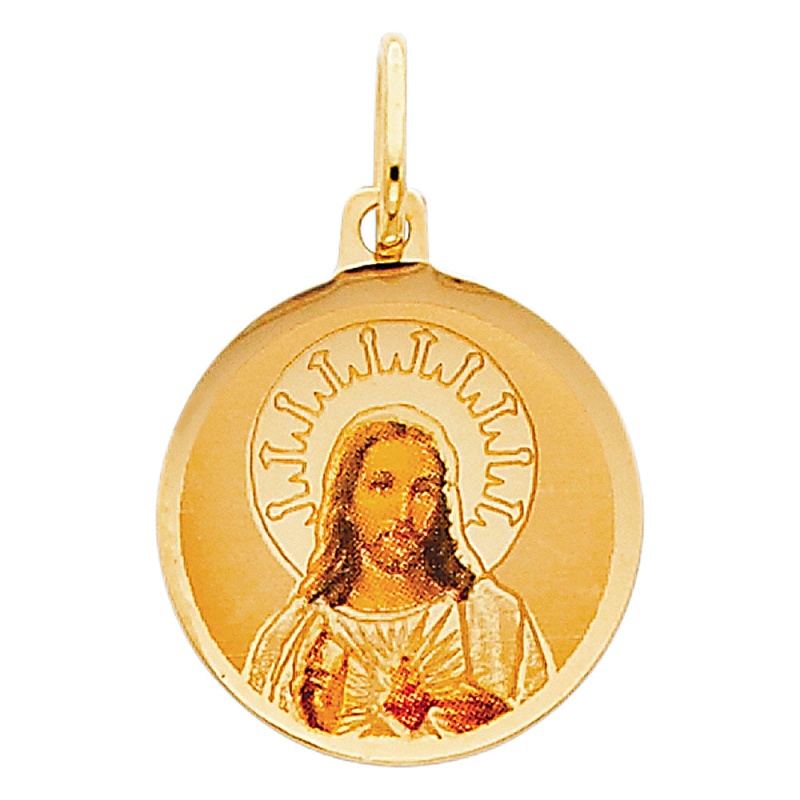 14K Gold Jesus Heart Enamel Religious Pendant